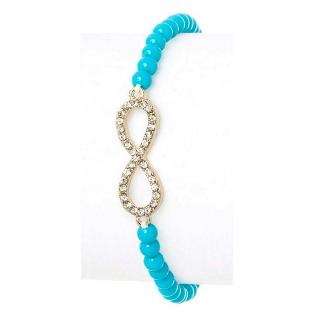 Infinity Rhinestone Blue Beaded Stretch Bracelet
